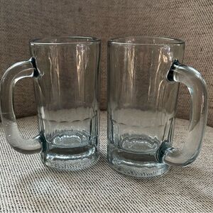 Two (2) vintage glass mugs beer mugs, floats, beverages, heavy glass steins